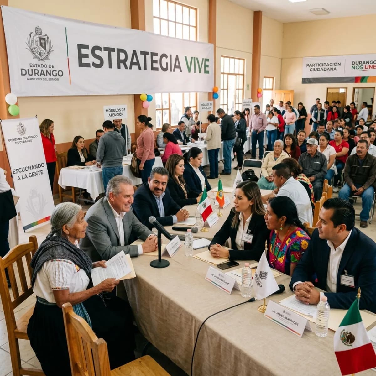 Funcionarios del Gobierno de Durango reunidos con ciudadanos en jornada comunitaria de la Estrategia VIVE